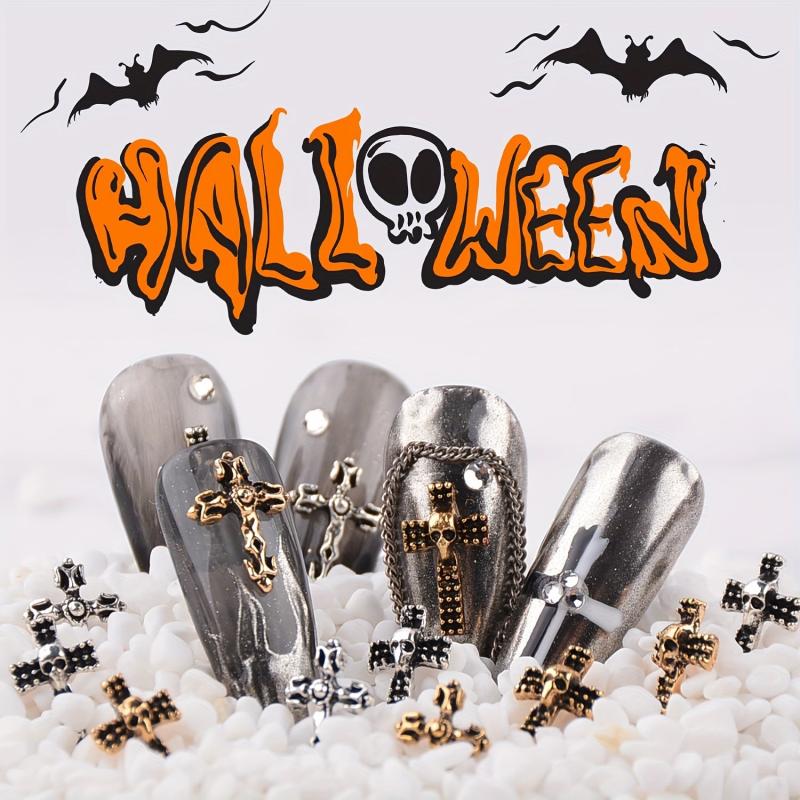 100pcs Vintage Punk Cross Nail Charms with Skull for DIY Nail Art