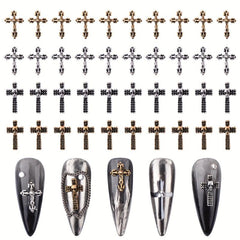 100pcs Vintage Punk Cross Nail Charms with Skull for DIY Nail Art
