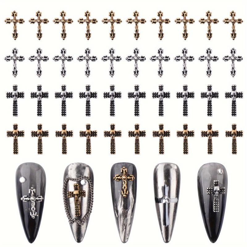 100pcs Vintage Punk Cross Nail Charms with Skull for DIY Nail Art