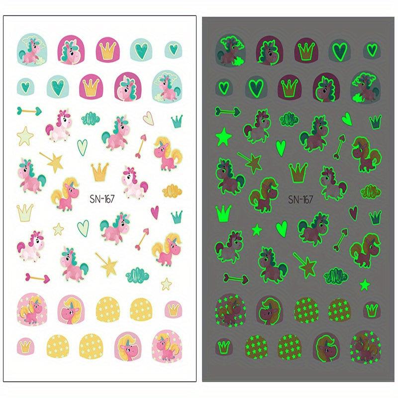 Unicorn Glow Nail Stickers for Women - Self Adhesive Art Wraps