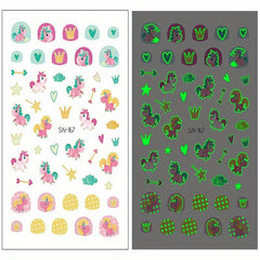 Unicorn Glow Nail Stickers for Women - Self Adhesive Art Wraps