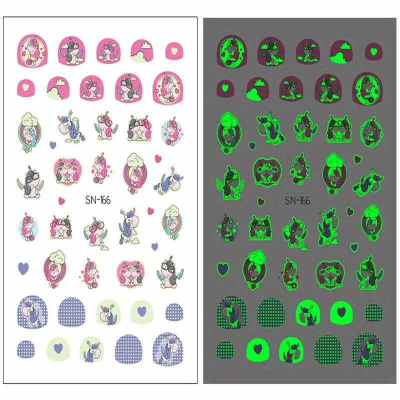 Unicorn Glow Nail Stickers for Women - Self Adhesive Art Wraps