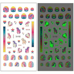 Unicorn Glow Nail Stickers for Women - Self Adhesive Art Wraps