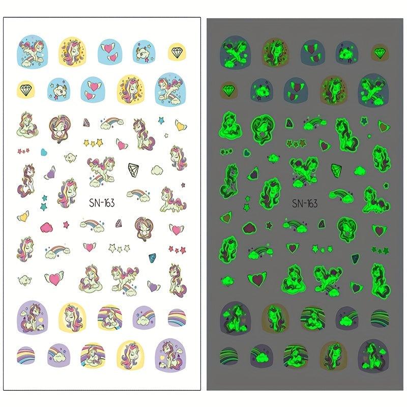 Unicorn Glow Nail Stickers for Women - Self Adhesive Art Wraps