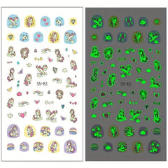 Unicorn Glow Nail Stickers for Women - Self Adhesive Art Wraps