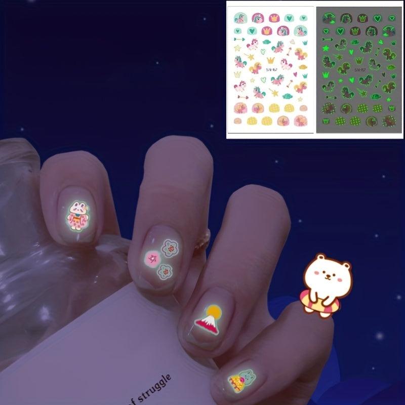 Unicorn Glow Nail Stickers for Women - Self Adhesive Art Wraps