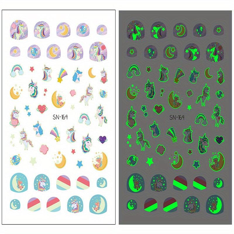 Unicorn Glow Nail Stickers for Women - Self Adhesive Art Wraps