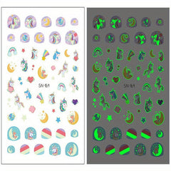 Unicorn Glow Nail Stickers for Women - Self Adhesive Art Wraps