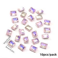 10pcs Rectangle Nail Art Rhinestones Crystal Gems for DIY or Salons