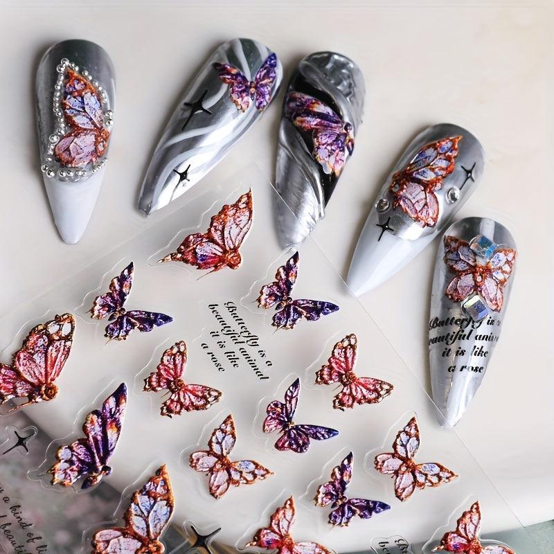 5D Embossed Nail Art Stickers - Rose Butterfly Wing Decals