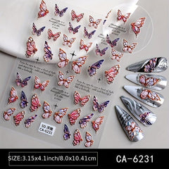 5D Embossed Nail Art Stickers - Rose Butterfly Wing Decals