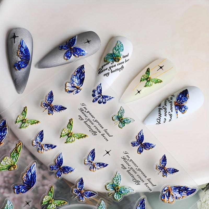 5D Embossed Nail Art Stickers - Rose Butterfly Wing Decals