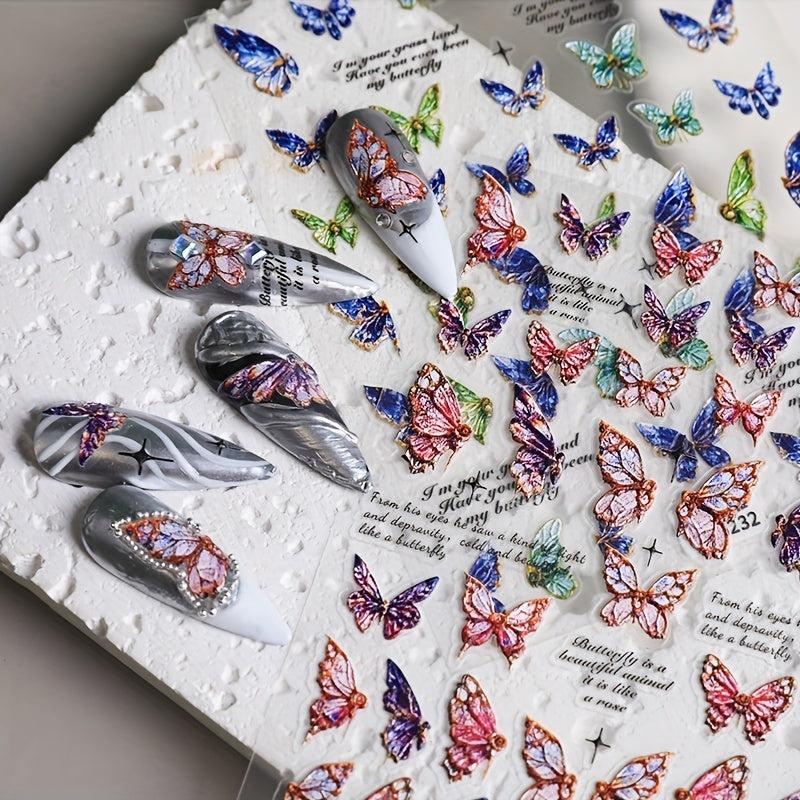 5D Embossed Nail Art Stickers - Rose Butterfly Wing Decals