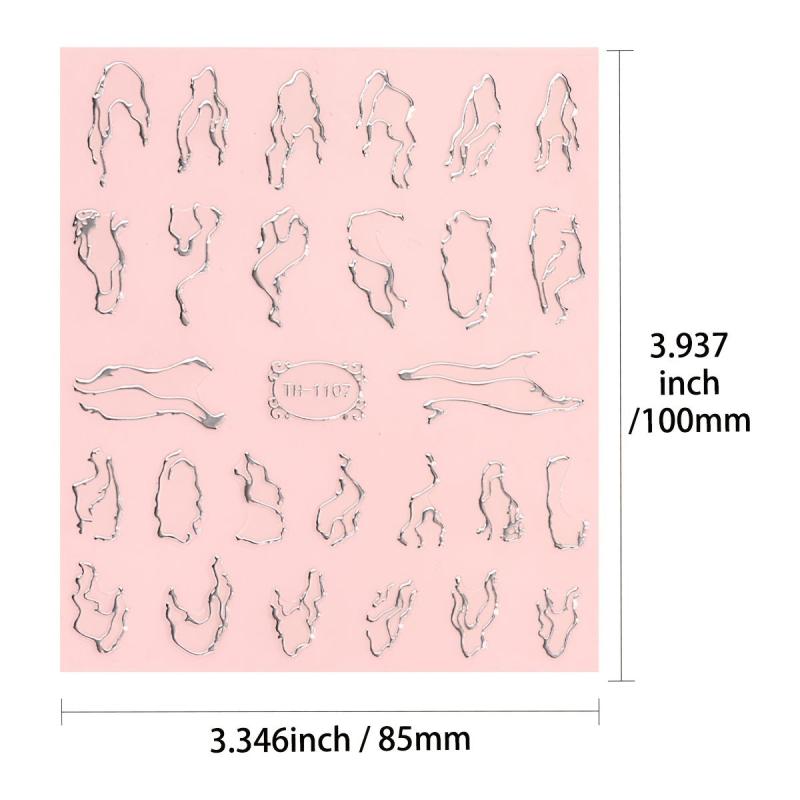 5D Embossed Nail Art Stickers Silver Wavy Stripe Flame Decals