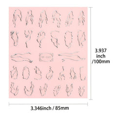 5D Embossed Nail Art Stickers Silver Wavy Stripe Flame Decals