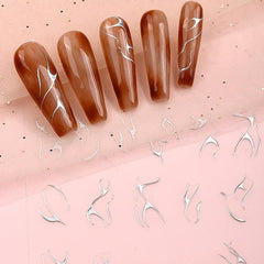 5D Embossed Nail Art Stickers Silver Wavy Stripe Flame Decals