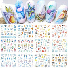 12pcs Palm Coconut Tree Nail Water Transfer Stickers Sunset Beach Manicure Decal