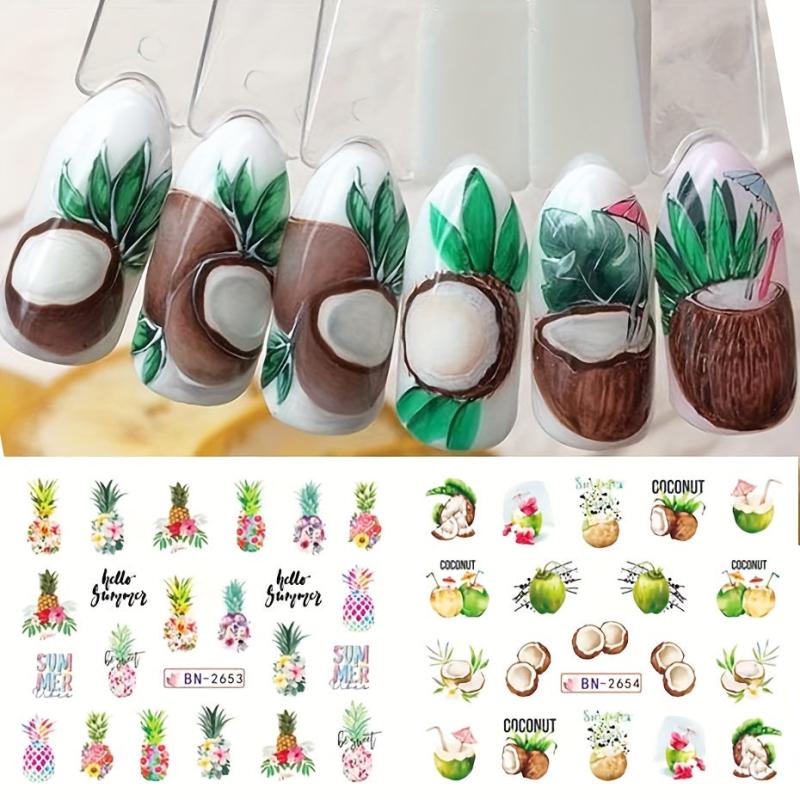 12pcs Palm Coconut Tree Nail Water Transfer Stickers Sunset Beach Manicure Decal