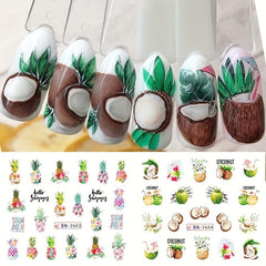 12pcs Palm Coconut Tree Nail Water Transfer Stickers Sunset Beach Manicure Decal