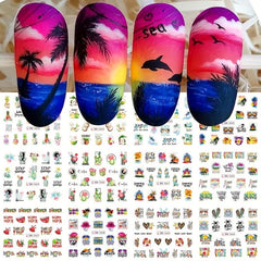 12pcs Palm Coconut Tree Nail Water Transfer Stickers Sunset Beach Manicure Decal