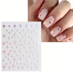 12 Sheets Glitter Holographic Nail Art Stickers Self Adhesive Decals