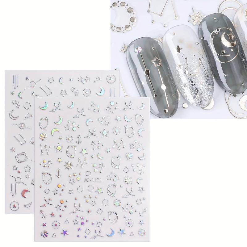 12 Sheets Glitter Holographic Nail Art Stickers Self Adhesive Decals