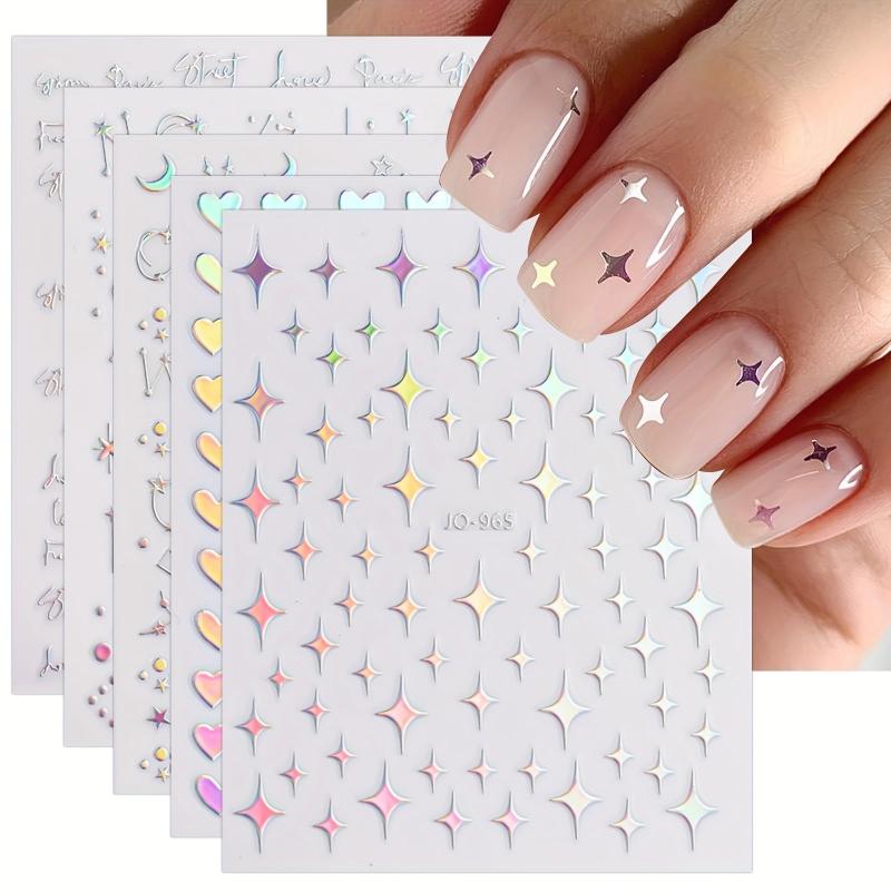 12 Sheets Glitter Holographic Nail Art Stickers Self Adhesive Decals