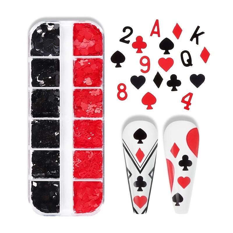 Poker Nail Art Sequins Glitter Slices Red Heart for Acrylic Nail Decoration