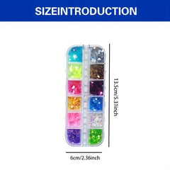 12 Grid Holographic Glitter Sequin 3D Nail Art Flakes Makeup DIY Crafting