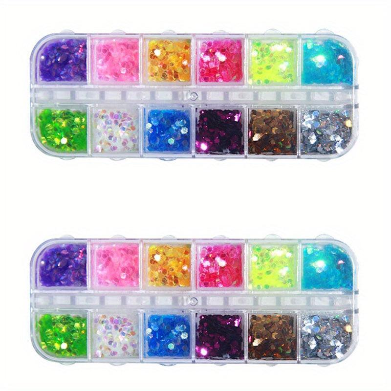 12 Grid Holographic Glitter Sequin 3D Nail Art Flakes Makeup DIY Crafting