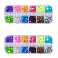 12 Grid Holographic Glitter Sequin 3D Nail Art Flakes Makeup DIY Crafting