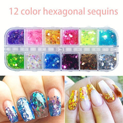 12 Grid Holographic Glitter Sequin 3D Nail Art Flakes Makeup DIY Crafting