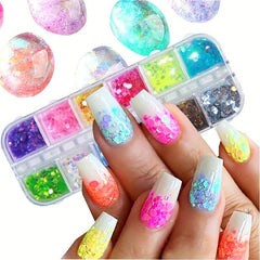 12 Grid Holographic Glitter Sequin 3D Nail Art Flakes Makeup DIY Crafting