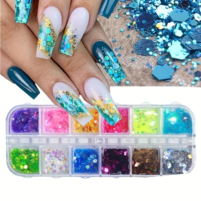 12 Grid Holographic Glitter Sequin 3D Nail Art Flakes Makeup DIY Crafting