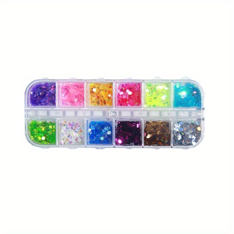 12 Grid Holographic Glitter Sequin 3D Nail Art Flakes Makeup DIY Crafting