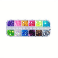 12 Grid Holographic Glitter Sequin 3D Nail Art Flakes Makeup DIY Crafting