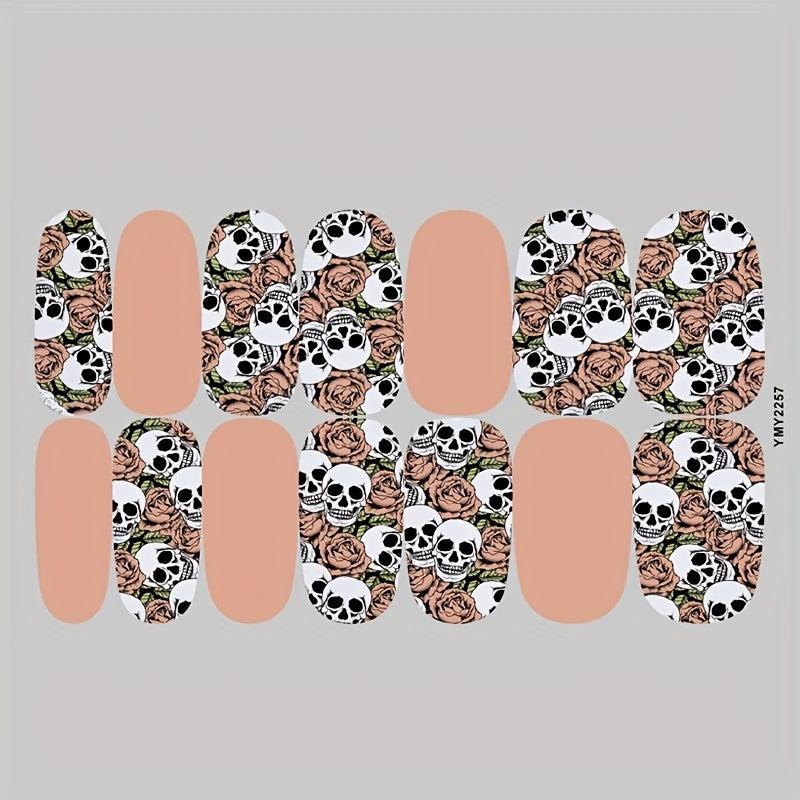 Skull Nail Polish Stickers Self Adhesive Decal Strips 12 Sheets Set