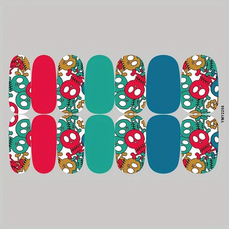 Skull Nail Polish Stickers Self Adhesive Decal Strips 12 Sheets Set