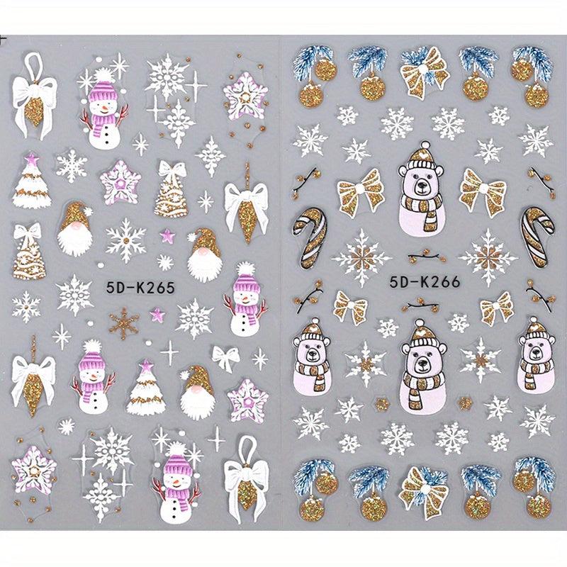 Golden Silvery Snowflake Gonk Bear Lantern Cane Nail Art Stickers