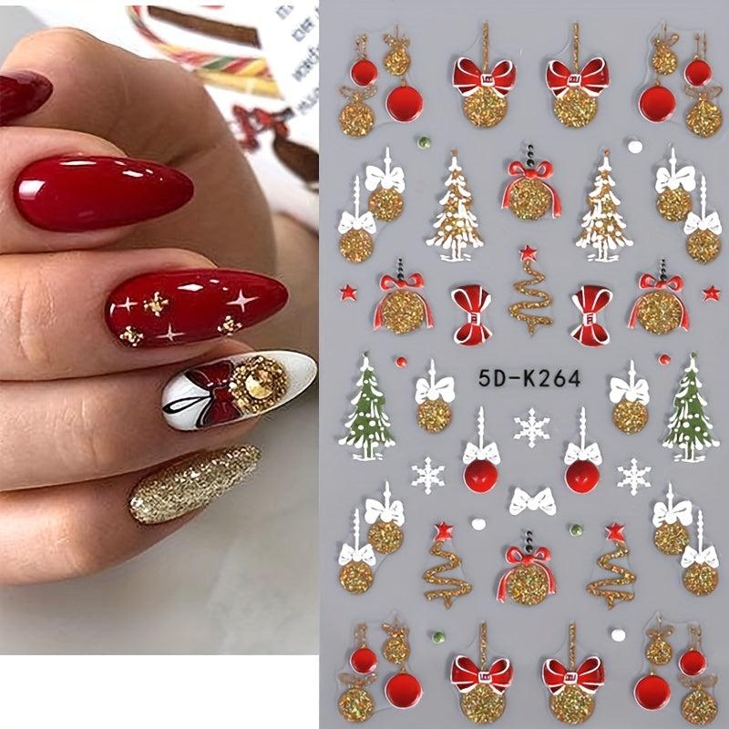 Golden Silvery Snowflake Gonk Bear Lantern Cane Nail Art Stickers