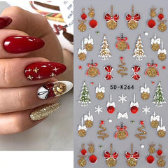 Golden Silvery Snowflake Gonk Bear Lantern Cane Nail Art Stickers