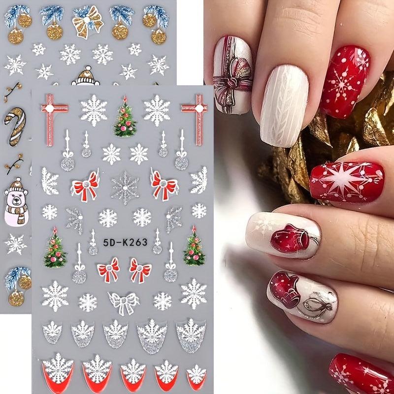 Golden Silvery Snowflake Gonk Bear Lantern Cane Nail Art Stickers