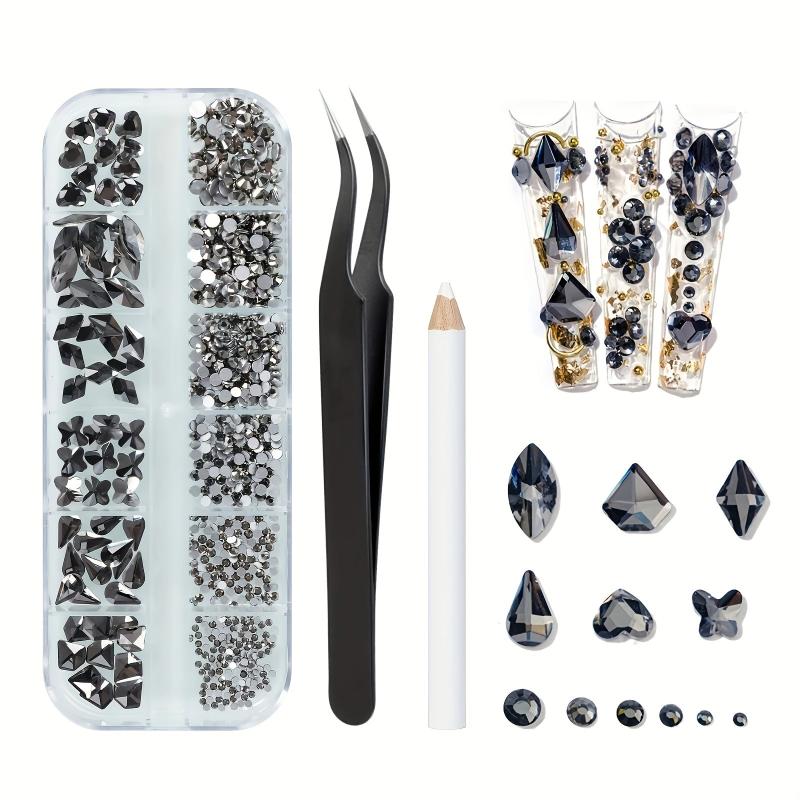 580 Clear Flat Back Nail Art Rhinestones with Tweezers and Drill Pen