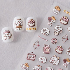 5D Embossed Dog Nail Stickers Self Adhesive Animal Nail Decals Pink