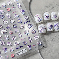 5D Embossed Dog Nail Stickers Self Adhesive Animal Nail Decals Pink