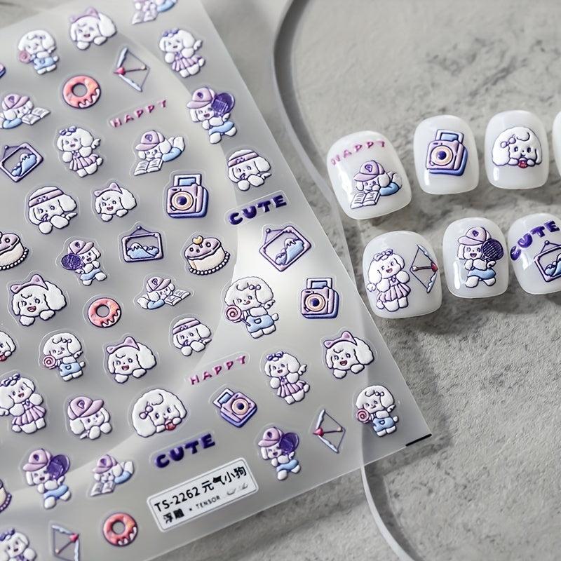 5D Embossed Dog Nail Stickers Self Adhesive Animal Nail Decals Pink