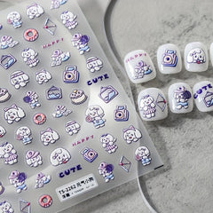 5D Embossed Dog Nail Stickers Self Adhesive Animal Nail Decals Pink