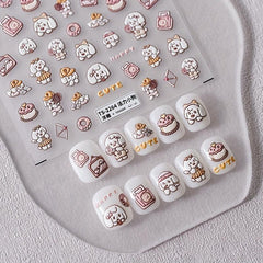 5D Embossed Dog Nail Stickers Self Adhesive Animal Nail Decals Pink