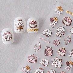 5D Embossed Dog Nail Stickers Self Adhesive Animal Nail Decals Pink