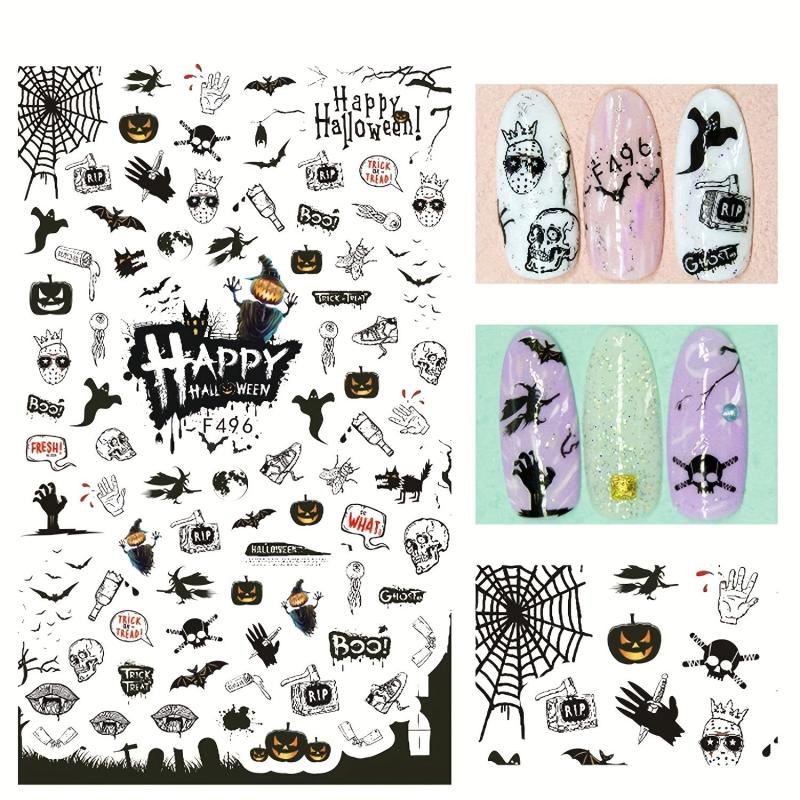 Halloween Nail Stickers 3D Pumpkin Ghost Nail Art Self Adhesive Decals